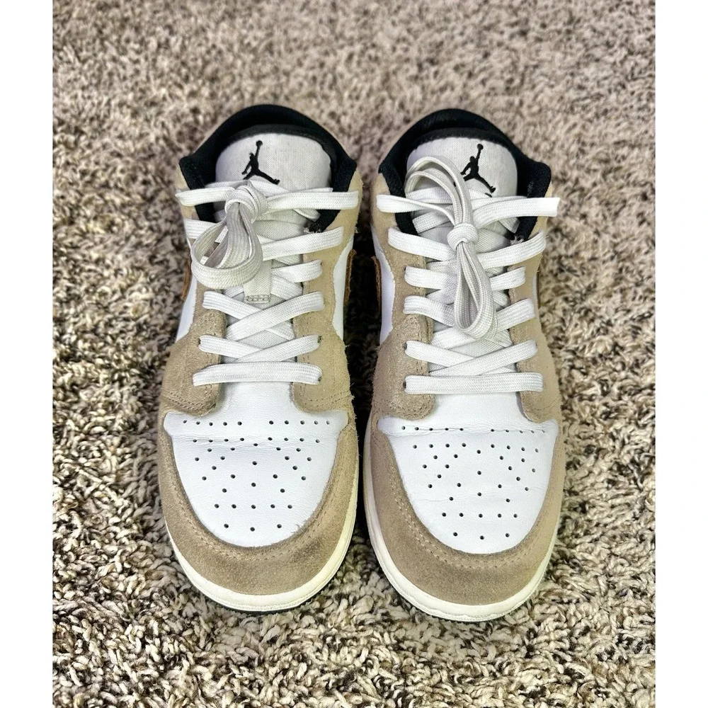 Nike Air Jordan 1 Low DZ5368-201 Patterned Swoosh Tan White Sneakers 4Y/5.5W - Picture 5 of 9